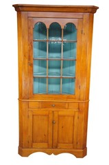 Antique Early American Primitive Pine Farmhouse Corner Cabinet Cupboard 90″
