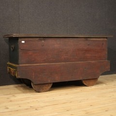 Chest Indian trunk painted wood carved bench chair antique style 20th century