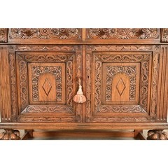 Antique English Jacobean Carved Oak Bar Cabinet, Circa 1920s