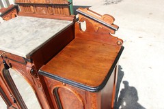 Burl Walnut Victorian Marble Top Credenza Cabinet Sideboard Bar ~ Ca.1870