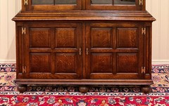 Antique English Large Bookcase Bookshelf Cabinet Double Door Glass Oak c. 1910s