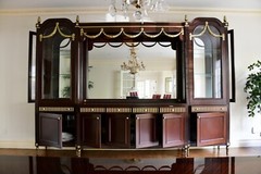 Custom Mahogany Lighted Breakfront China Display Cabinet With Gilded Regency Sty