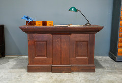 Antique Store Counter Kitchen Island oak watchmaker desk wood vintage apothecary