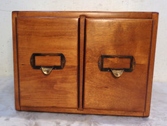 Vintage Antique Oak 2 Drawer Dovetail Card Catalog Index File Cabinet Solid!