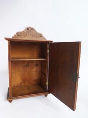 Antique Small Wooden Cabinet with Bronze Ornaments & Carved Details, Art Nouveau