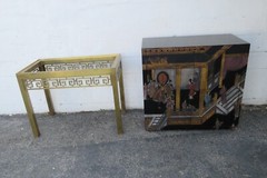 Maitland Smith Hand Painted Chinoiserie Cabinet Cupboard on Brass Stand 5442