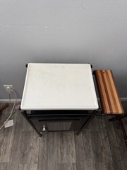 Antique Medical Storage Cabinet Heavy Metal & Enamel Top Wood Cutting Board Side