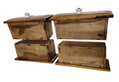 Antique Wood Apothecary Cabinet Wall Table Chest Drawer Porcelain Knob Tea Spice