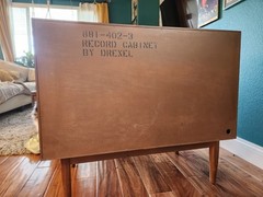 Authentic Mid Century Modern Drexel Declaration Walnut Wood Record Cabinet. AsIs