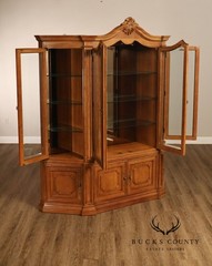Century Furniture French Provincial Style Fruitwood Lighted China Cabinet