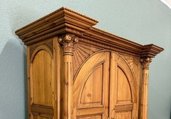 Vintage English Large Pine Cupboard Cabinet Corinthian Capitals Fluted Columns