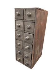 Antique Apothecary Cabinet Wood Cheese Box 12 Drawers