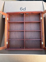 Antique Wall Mounted Wood Display Cabinet with Glass Doors and 4 Shelves