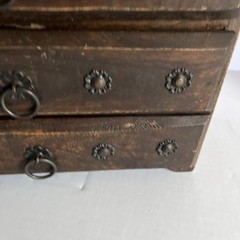 Vtg Hindu Asian 4 Drawer Solid Wood Metal Jewelry Spice Organizer 11.5 x 5.5x 11