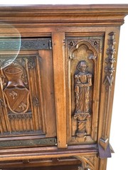 Antique Karpen Furniture French Gothic Cabinet Oak Vestry Altar Wine Bar Hutch