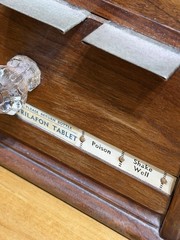 Antique Apothecary Cabinet Wood Multi-Drawer Glass Pulls Medical WITH LABELS