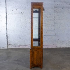 Campaign or Chinoiserie Style Lighted China Hutch by Bernhardt Dark Oak & Brass