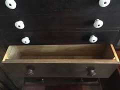 Antique 6 Drawer Wood Cabinet Porcelain Knobs 30×21-1/2×6-1/2