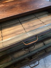 Antique Clarks ONT 5 Drawer Spool Cabinet Wood Glass Front Sewing Display Chest
