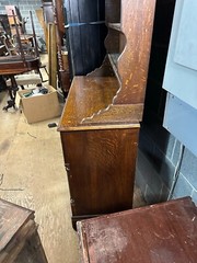 antique Georgian chippendale oak pewter cupboard cabinet 2pc fluted