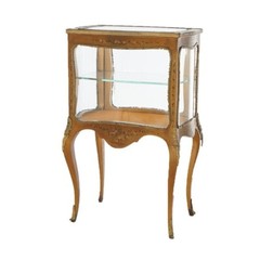 Antique Louis XV Style Giltwood Vitrine with Hand Painted Floral C1910