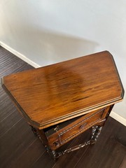 Antique 20s Jacobean Revival Gothic Copper Lined Wood Humidor Cabinet Side Table