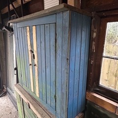 Primitive 2pc Step Back Wall Cupboard Blue & Green Patina Pickup 61103