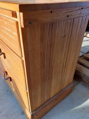 Vintage Brandt Ranch Oak 3 Drawer Cabinet with Pullout- Original finish, 1950’s