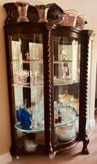 Antique Tiger Oak Serpentine Glass China Cabinet