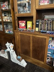 c1890 oak upright Hoosier style display cabinet 72” w 84.5h x 18 & 13” deep