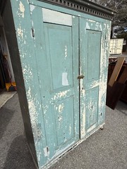 antique Blue Painted Cupboard Dental Molding Dovetailed Farm House 1820