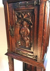 Antique French or Belgian Carved Oak Gothic Sacistry or Vestment Cabinet 51.5” H
