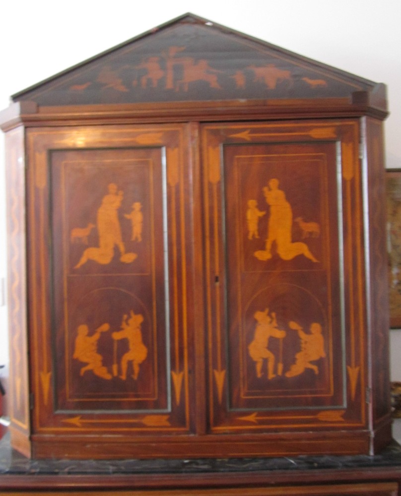 Antique Apothecary Corner cab English Penwork late C1700 Walnut holly inlay