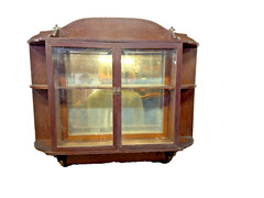 Antique tiger oak quarter sawn hanging cabinet curio keys beveled glass