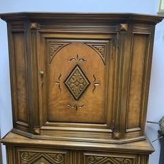 Antique 1900s Jacobean Hand Carved Solid Mahogany Wood Hutch Cabinet – 65”H 39”L