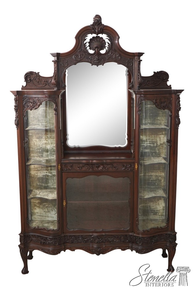F67609: Antique Victorian Carved Mahogany Curio Display Cabinet