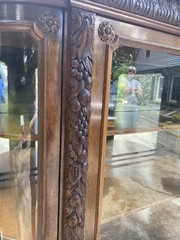 R. J. HORNER OAK 3 DOOR WINGED GRIFFIN CHINA CABINET