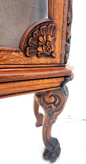 Antique Oak Display China Cabinet Display Hutch with Claw Feet & Ornate Carving