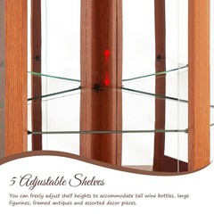 5-Tier Lighted Curio Cabinet Glass Corner Display Cabinet w/ Display Light Bulb
