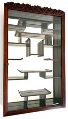 Early 20th-C Chinese Carved Rosewood Wall Mounted Curio Display Cabinet