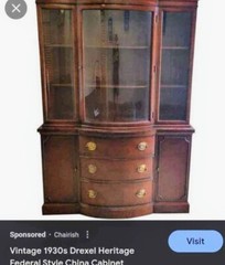China Cabinet By Drexel Vintage 1930s Heritage Federal Style T.Scott Collection