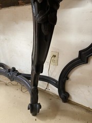 Antique French Louis XV Ebonized Bowfront Console Table w/ White Marble Top