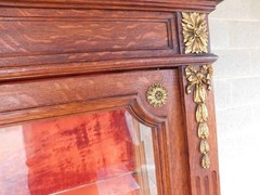 Antique Oak French Louis XVI Style Gilt Bronze Mounted Vitrine Display Cabinet