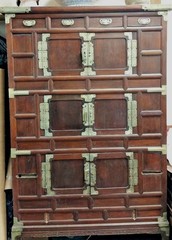 ANTIQUE KOREAN WOOD CABINET WITH BRONZE FITTINGS AND HANDLES, 18th Century