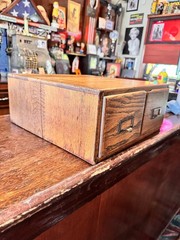 Vintage Wood Card Catalog 2 Drawer Oak Library Desk File Cabinet