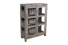 Antique Indian 1930s Teak Wood Painted Glass Almirah – Kitchen/Bathroom Cabinet