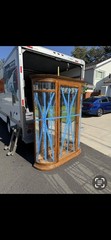 VINTAGE OAK CHINA CURIO CABINET W CUT & ETCHED GLASS