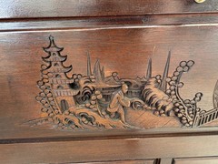 George Zee & Co. Carved Wood Cedar Chest Trunk Dresser Drawers Original Lock