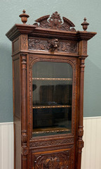 Antique French Renaissance Revival Scholars Bookcase Cabinet Carved Oak 19th C