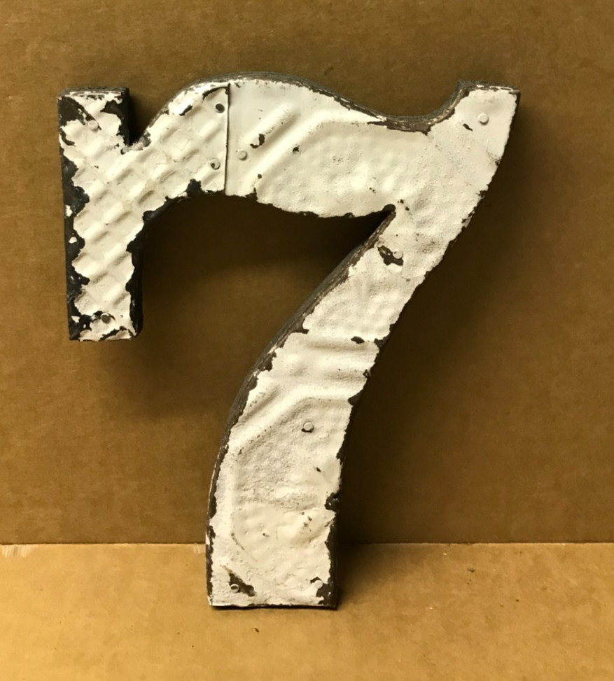 Decorative Salvaged Tin Ceiling 8″ Patchwork Shabby White Number 7 Metal 183-26B